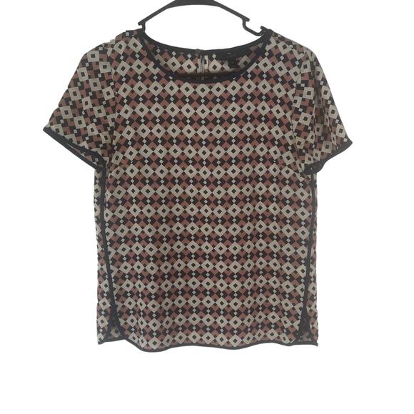 J. Crew Tops - J. Crew Women's Size 2 XS Tipped 100% Silk Diamond Tile Blouse